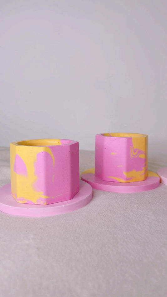 Pink & Yellow Tealight Holder Set